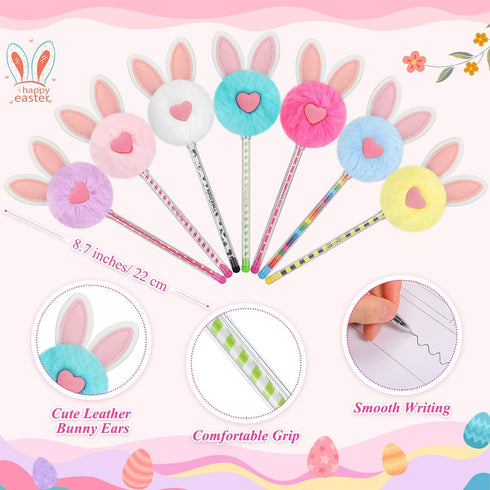 Zhehao 50 Pcs Pom Pom Fluffy Pen, Cute Fur Bunny Pen, Colorful Novelty Pens, Black Ink Cartoon Ballpoint Pens for