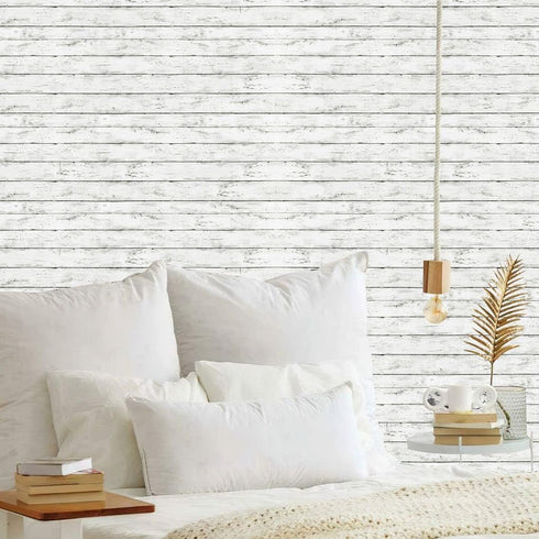 Arthome Peel and Stick Wallpaper, Wood Contact Paper, Self Adhesive, Easy to Clean, Vinyl Film for Furniture Countertop, Distressed Plank Grain Vintage Wall Covering (White Gray, 11.8 x 100 inches) by Arthome WALL DECOR