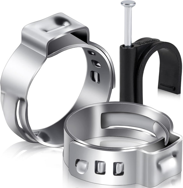 80PCS Stainless Steel Pex Cinch Clamp Rings 1/2inch plus 3/4inch Half Clamp J-Hook with Nails for Pex Tubing Pipe