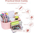 Desk Organizer with Drawer, Small Pink Pen Organizer, 2 Drawers + 4 Compartments for Office Home Storage