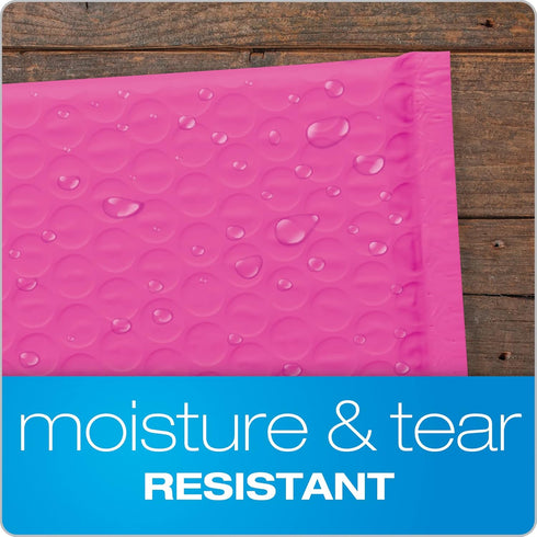 Quality Park Bubble Mailers, 8.25 x 11 Water Resistant Pink Poly Padded Envelopes, 25/Box with Redi-Strip Closure