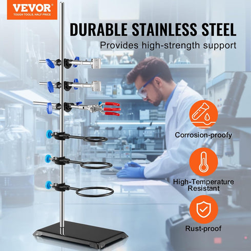 VEVOR Lab Stand Support Set, Steel Lab Stand 23.6" Rod with 8.3" x 5.7" Cast Iron Base