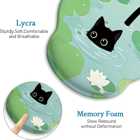 Blusabaca Mouse Pad with Wrist Rest, Cat Lotus Leaf Ergonomic Mouse Pads Wrist Support for Desk, Cute Gaming Mousepad