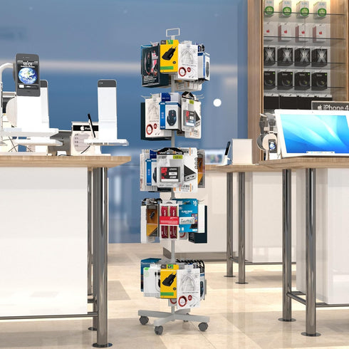 5 Retail Display Racks Tier Spinning Display Stand, Movable Shop Spinner Rack with Hooks, Retail Display Stand
