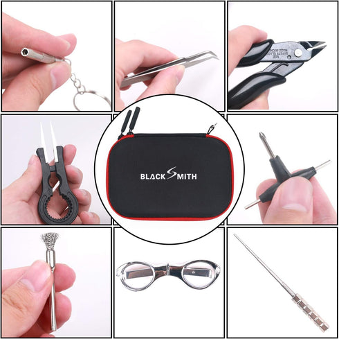 DIY Tool Kit, 9 in 1 Tweezers, Pliers, Screwdriver, Steel Brush with Zipper Case for Home and Jewelry Repairs