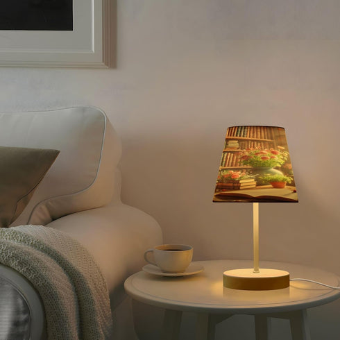 Lotupokon Dimmable Bulb Books Flowers Table Lamp for Bedroom Bedside Nightstand Lamp USB Outlet Desk Lamp with Fabric