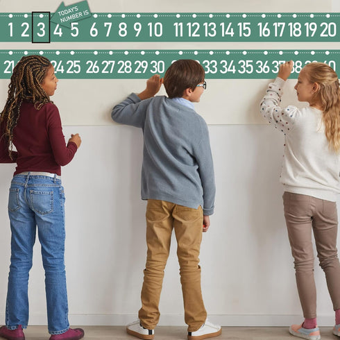 Number Line Bulletin Board - 20 to 120 for Wall Classroom, Eucalyptus Leaf Green Bulletin Border Trim Decor