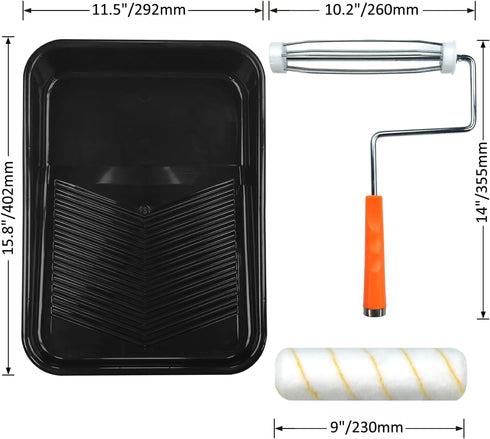 9 Inch Set, 15-Pack, 12 Great Andrew Paint Tray Plastic Paint Tray with Textured Tray Liners, Paint Roller Liners Kit