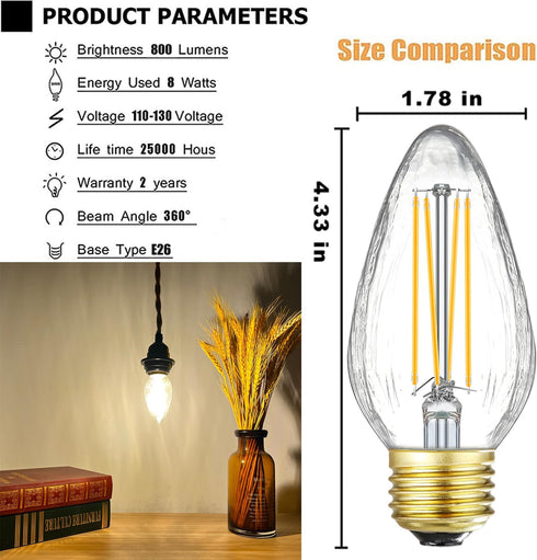Leools E26 Vintage Edison Bulbs 8W Dimmable LED, Soft White 3000K, 800lm, 6 Pack