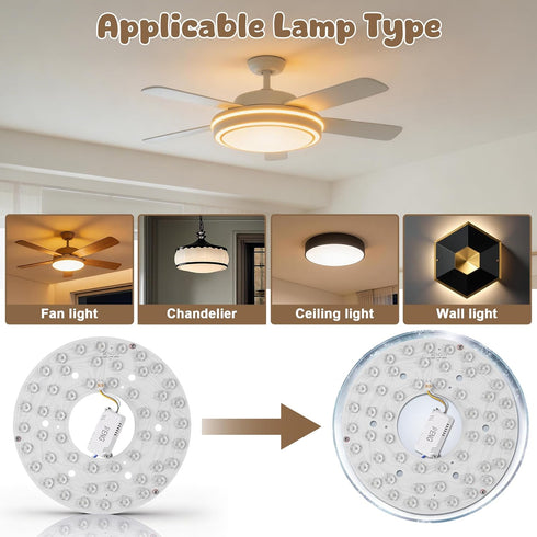 10.63 Inch 24W Dimmable 3CCT 3000K 4200K 6500K Ceiling Fan LED Light Replacement, Ceiling Fan Light Kit with Memory