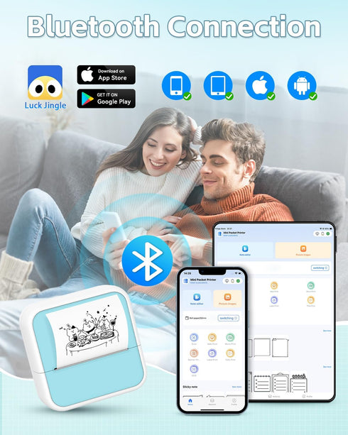 Sticker Printer, Printpods Mini Bluetooth Inkless Printer for Stickers, Portable Thermal Printer for DIY
