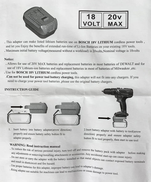 Battery Adapter for Bosch 18V Lithium-Ion Cordless Tool, Compatible with Dewalt 18V 20V Max/Milwaukee M18 Battery