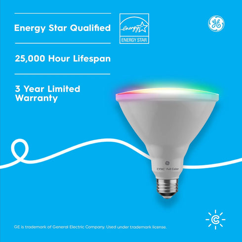 Bulb, PAR38 (1 Pack) GE Lighting CYNC Smart LED Light Color Changing Lights, Bluetooth and Wi-Fi Lights, Works