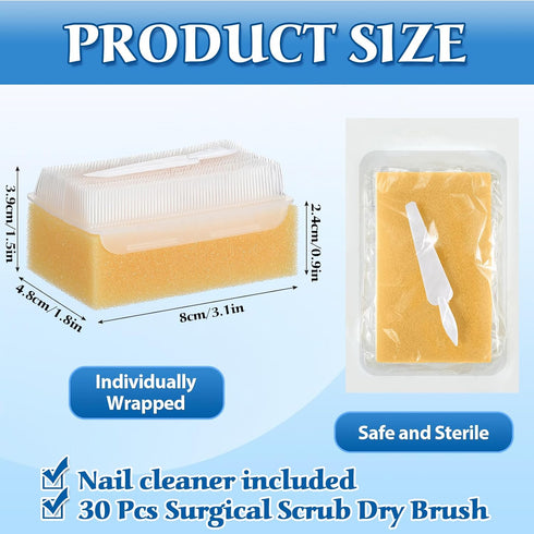 Reallnaive 30 Pcs Surgical Hand Scrub Brush with Sponge Disposable Double Sided Cleaning Scrub Brush for Nails