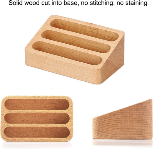 Wood Business Card Holder Desk - 3 Grids Wooden Business Card Display Stand for Office and Home (3 Packs)