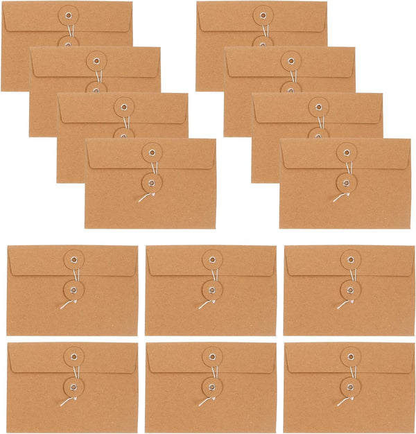 Tofficu 20Pcs Brown Kraft Paper Envelopes - 6.7x4.5 Inch Vintage Document Envelope with String and Button Closure