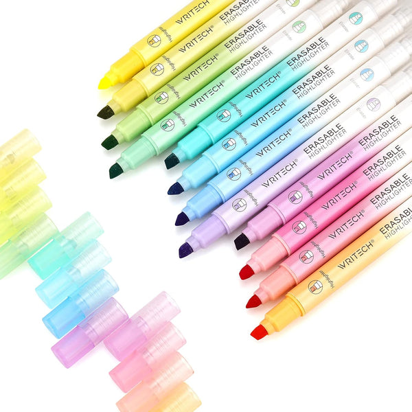 WRITECH Erasable Highlighters, Chisel Tip, Smooth Writing, No Bleed, Double Head Highlighter, Assorted Colors, 12 Count