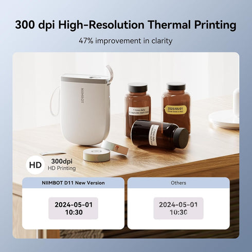 NIIMBOT D11 Label Maker Machine with Tape, 300DPI Bluetooth Printer, Portable Thermal Sticker Maker (White)
