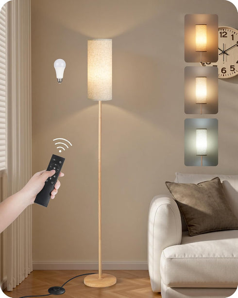 Dimmable 64.4 Bulb 3000K-6500K, XE06LD05W1 Wooden Textured Pole Lamp, Floor Lamps for Living Room with Remote and Foot