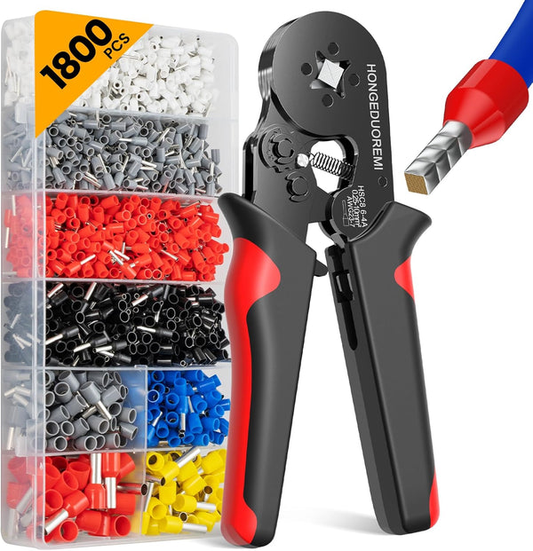 Ferrule Crimping Tool Kit,Wire Ferrule Kit Crimper Connectors4 corners Self-adjustable AWG23-7 gauge