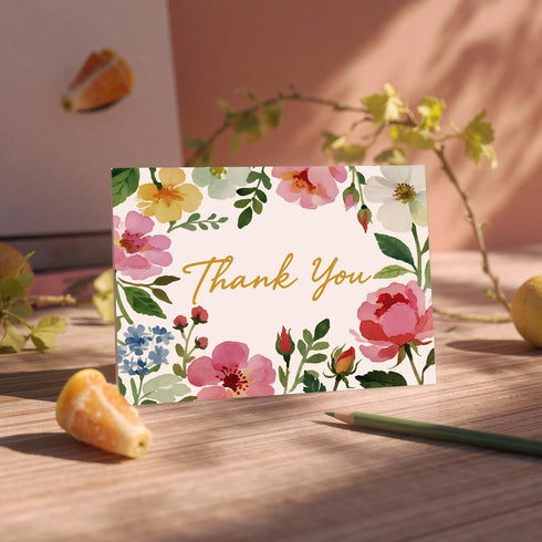 XISHIUYIS 48 Pack Set, 4) Thank You Cards with Envelopes - Floral Design Thank You Notes Small Blank Thank You Cards