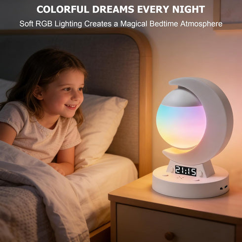 Lexvoltrix Dimmable RGB Moon Table Lamp with Clock Display, Bluetooth Speaker, LED Night Light with Music Mode & Scene