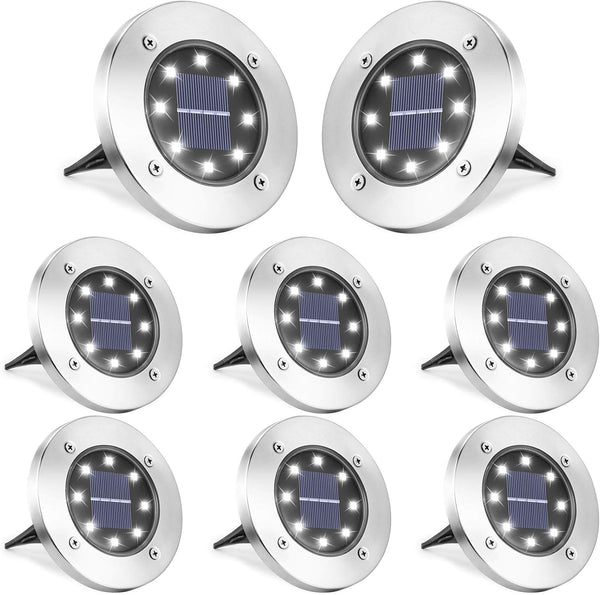 LYHOPE Solar Ground Lights Outdoor, 8 Pack 8 LED Solar Disk Lights