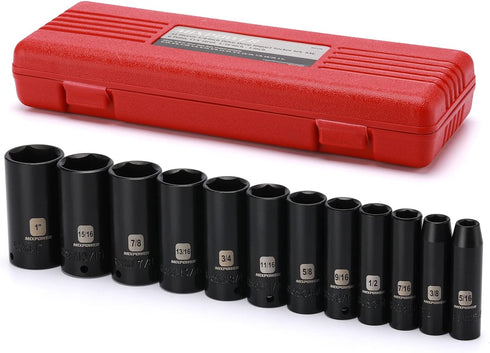 MIXPOWER 12 Pieces 3/8-Inch Drive Deep Impact Socket Set, 5/16 to 1