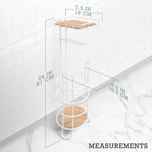 Inspired Living 3 Toilet Paper Holder Stand with Phone or Wipes Bamboo Shelf, Durable Free Standing Toilet Tissue Roll