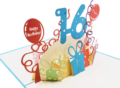 iGifts And Cards Happy 16th Birthday 3D Pop Up Greeting Card – Sweet Sixteen Gift for Granddaughter, Grandson