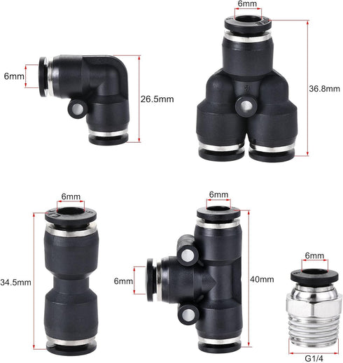 uxcell Pneumatic 6mm OD PU Air Hose Tubing Kit, 5 Meters Blue with 12 Pcs Black Push to Connect Fittings