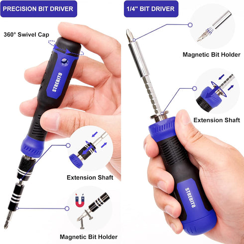 Set 191-Piece 1/4 Inch PS4, STREBITO Precision Screwdriver Multi-Bit Screwdriver Nut Driver Home Improvement Tool