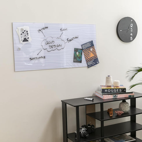 ECR4Kids MessageStor Magnetic Dry-Erase Glass Board, 18in x 36in, Wall-Mounted Whiteboard with White Waves