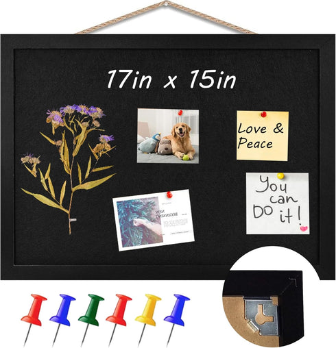 Black Cork Board, Black Bulletin Board Pin Display for Wall, Vision Board for Memos, Photos, Home, Kitchen, Office