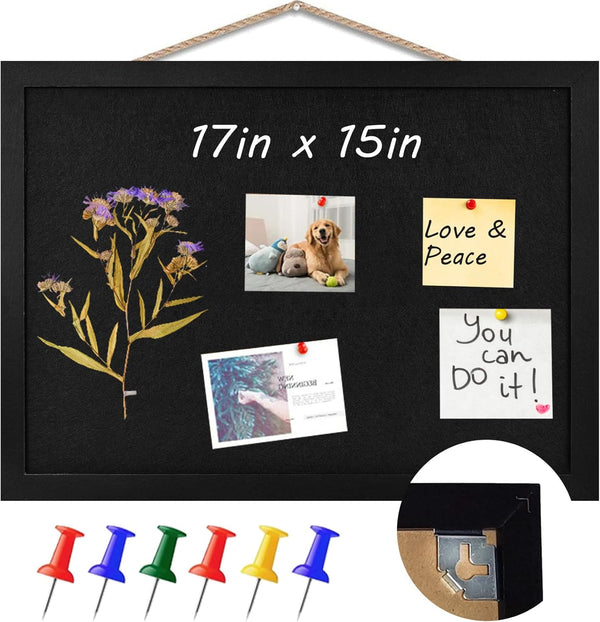 Black Cork Board, Black Bulletin Board Pin Display for Wall, Vision Board for Memos, Photos, Home, Kitchen, Office