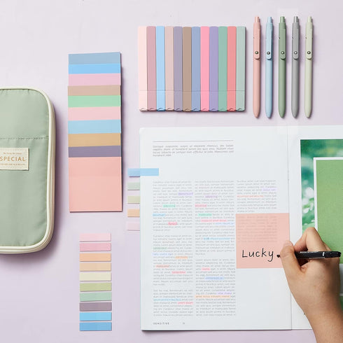 Jutom 39 Pcs Aesthetic Book Annotation Kit, Pencil Case Bag with Highlighter Gel Pen, Sticky Notes, Bible Study Supplies