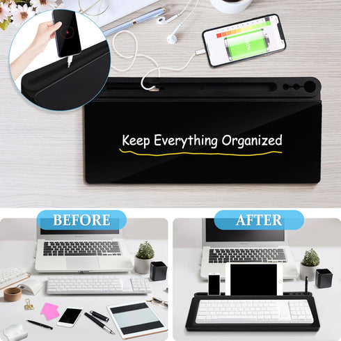 Glass Desk Whiteboard, Small Dry Erase Board with Storage Drawer, Desktop Organizer for Office Accessories, School