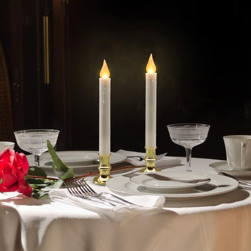 Pack 6 5/19 FURORA LIGHTING LED White Taper Candles with Gold Holders of with Timer, Elegant Flameless Glow for Home