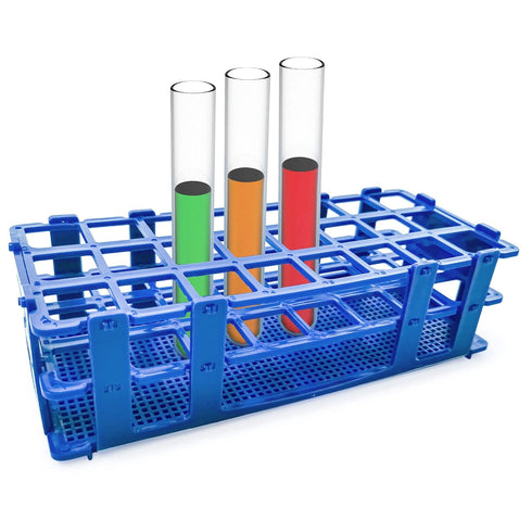 3 Packs Plastic Test Tube Rack, 24 Holes Lab Holder for 25mm Test Tubes, Blue, Detachable