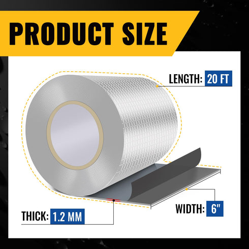 Aluminum Butyl Waterproof Tape - 6 Inch × 20 Feet, Aluminum Foil Butyl Sealing Tape for Outdoor Use and Repair