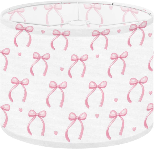 LASENLANP Drum Lamp Shade Cute Coquette Aesthetic Pattern Seamless Pink Ribbon Bow White