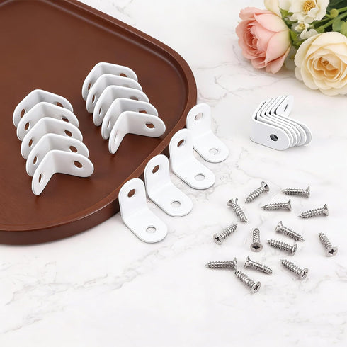 RiseDirectly 30 90 (1 1 Inch) Pcs L Brackets for Shelves, Heavy Duty White Corner Brace for Wood, Stainless Steel