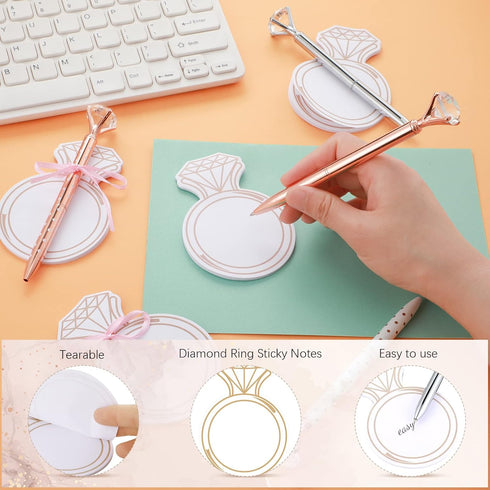 Fuutreo 24 Pack Diamond Ring Sticky Notes - Memo Pad with Big Diamond Pens for Wedding Gift Supplies