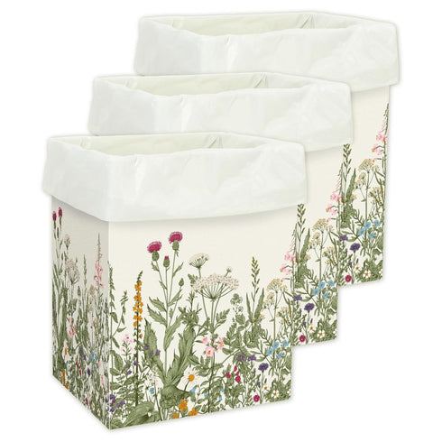 Whaline 3 Pack Wildflower Disposable Trash Cans Vintage Floral Portable Cardboard Garbage