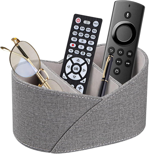 YAPISHI Remote Control Holder with 3 Compartments, Modern PU Leather Desk Accessories Organizer for Office/Home