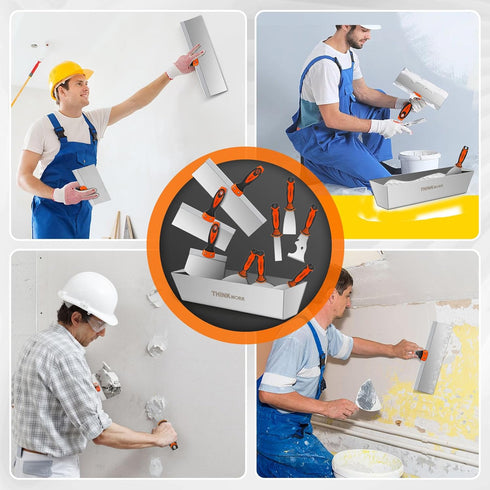 Set, 10Pcs Set, 14" Spackle THINKWORK Drywall Knife Drywall Tools Include Stainless Steel Putty Knife Taping Knives