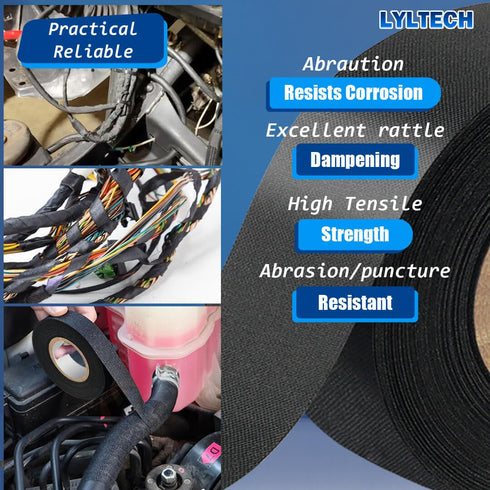 Wire Harness Tape, 7 Rolls Polyester Fabric Flame Retardant, Wiring Loom Harness Electrical Tape, Each Roll 3/4 inch x