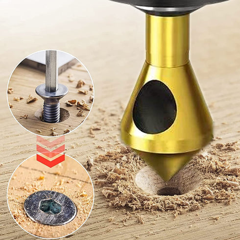 KEWAYO 4pcs Titanium Coated Countersink Chamfer Tool Set, Metal Wood Drill Bits for Deburring