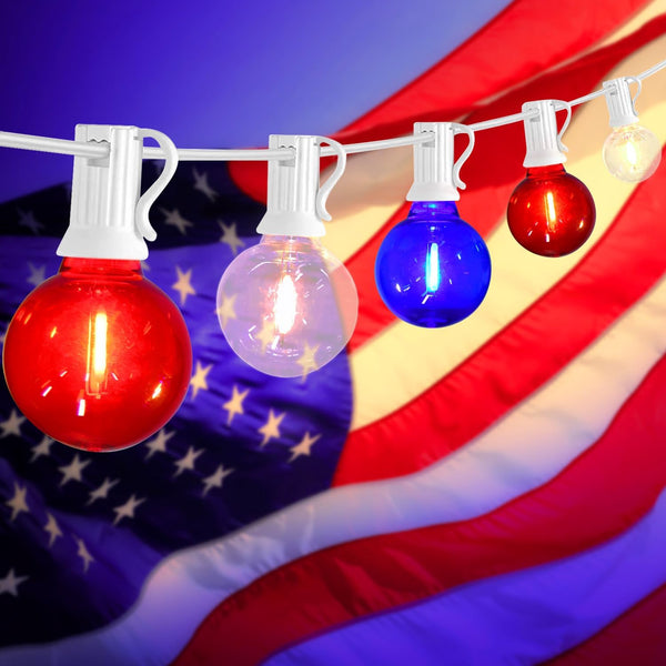 G40 LED Red White and Blue Lights, 27.8 FT 4th of July