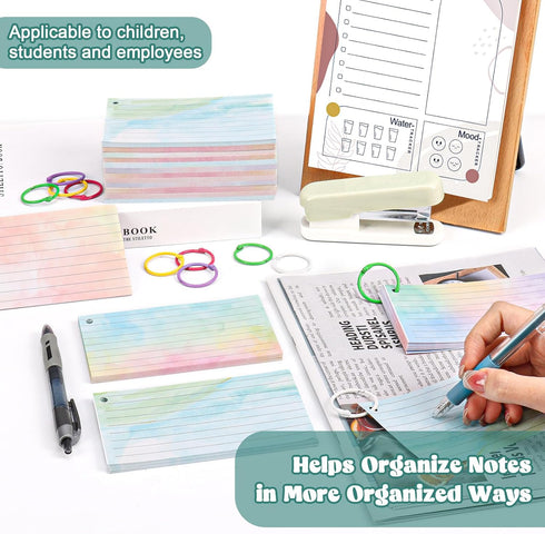 DOSTATNI 500 3x5 PCS Colored Index Cards with Hole Lined Flash Cards with Binder Rings Watercolor Notecards with Rings